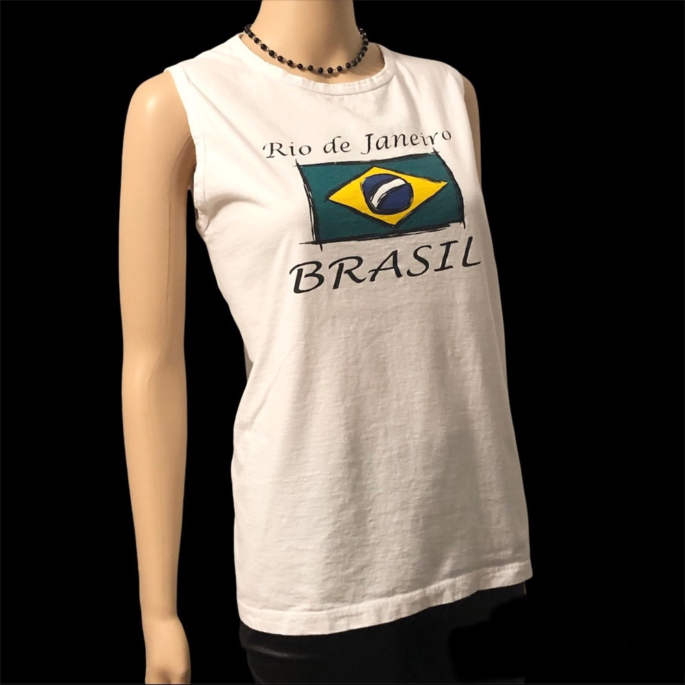 Vintage Y2K Yessica C&A White Brasil Rio De Janeiro Tank Top Sz PL